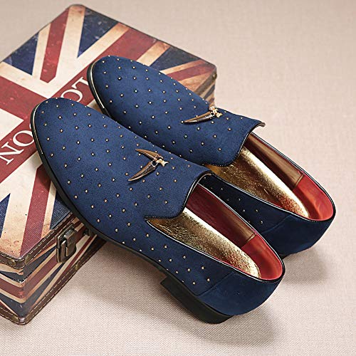 YYQL Men's Gold Rivet Noble Suede Loafers Shoes Pointed Toe Velvet Penny Loafers Party Dress Shoes Size 7-134