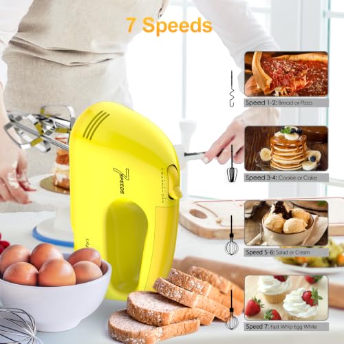 Image of LILPARTNER Hand Mixer Electric, Ultra Power Kitchen Hand Mixer With 7-Speed & 5 Stainless Steel Accessories for Whipping Dough, Cream, Cake, Dishwasher Safe, Light Yellow