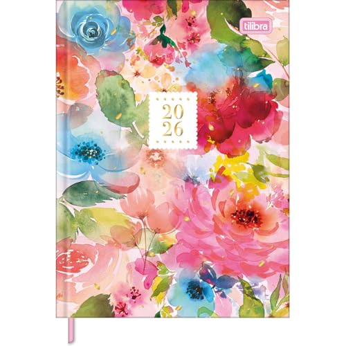 Tilibra - Agenda Costurada Diária 12,3 x 16,6 cm Feminine 2026 - Flores - Smell the Flowers