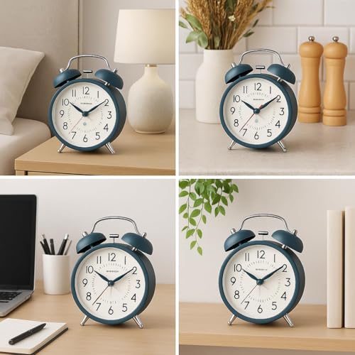 Image of CBK Metal 4.5-inch Analog Alarm Clock for Adults and Heavy Sleepers, Loud Twin Bell Table Clock with Backlight for Students Decoration Bedroom /Office (Metal Green Big)