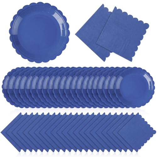 Tiangrid 240 Pcs Navy Blue Paper Plates and Napkins 7In Party Supplies Bulk