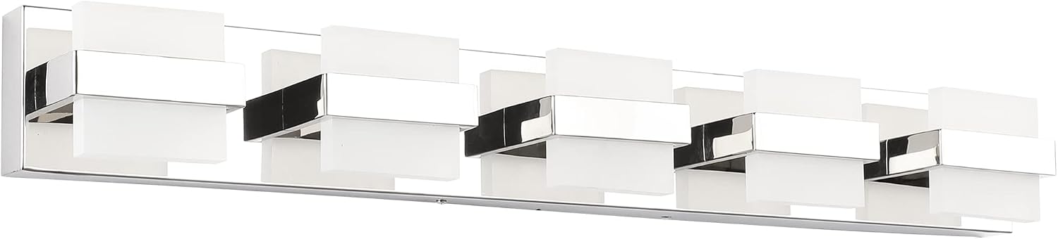 SOLFART Modern 5 Light Chrome Vanity Lights Over Mirror for Bathroom Modern Stainless Steel for Bath Wall Lighting 7248-ND