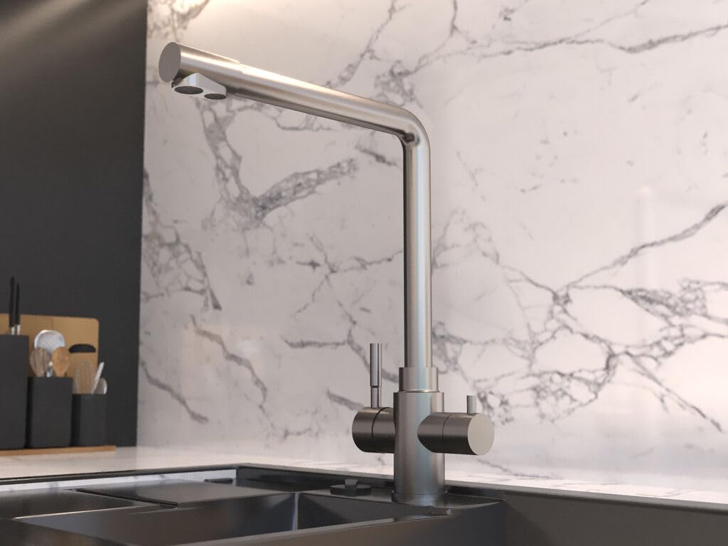 Grifo Cocina Osmosis Acero Inoxidable Cepillado GME | Monomando 2 Vías Agua Filtrada y Red | Caño Alto Giratorio