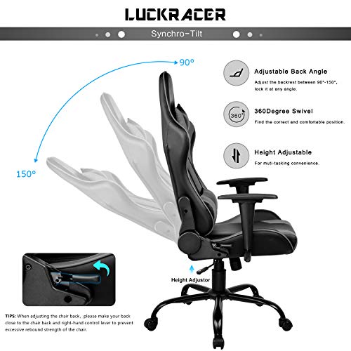 LUCKRACER-Silla-Gaming-Escritorio-Oficina-Gamer-Ergonomico-Respaldo-Reclinable-Giratoria-Ordenador-Gris