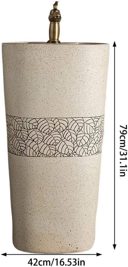 Pedestal Sinks Ceramic Column Wash Basin Balcony Bathroom Floor Integrated Home Sink (A)