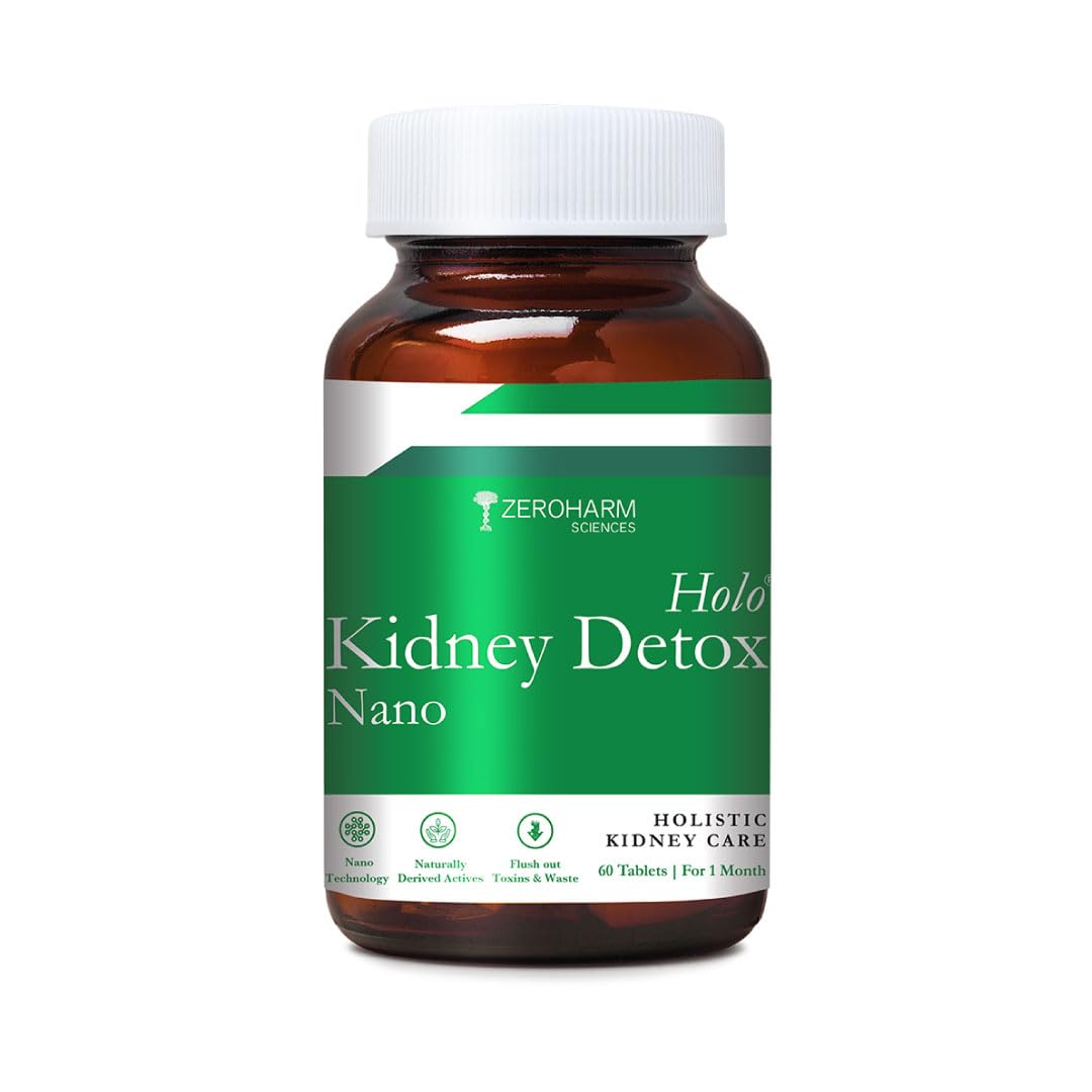 ZEROHARM Holo Kidney Detox | Herbal Creatinine & Kidney Support with Varuna, Punarnava,Pathachata | Kidney Detox & Cleanse for Men & Women | Nano Formulated Ayurvedic Health Supplement - 60 Tablets