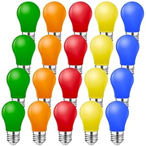 MZYOYO 1W gekleurde LED-lamp E27, gloeilamp kleurrijke E27, K45 gekleurde gloeilampen, gemengde kleuren LED-lampen, rood geel blauw groen oranje, voor slingers kleurrijke feestdecoratie, pakket van 20