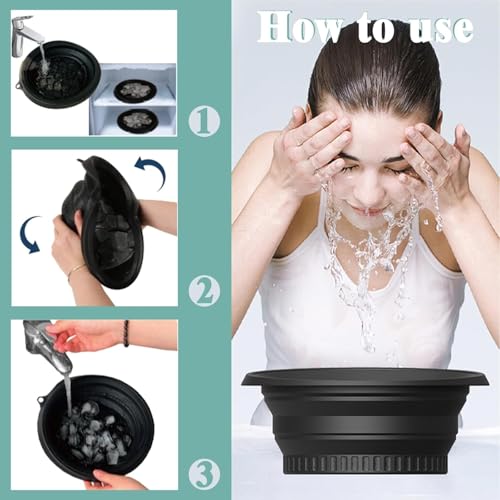 Image of Collapsible Ice Facial Bowl & Face Roller for Face Ice Bath Therapy, Foldable Silicone Ice Spa Bowl with Lid for Skin Tightening, Reduce Puffiness & Redness, Facial Cold Therapy Bowl for Skincare