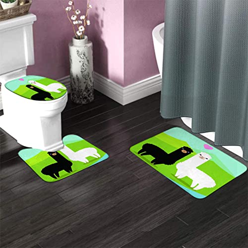 Badezimmerteppich-Set, 3-teilig, Zwei niedliche Alpakas in der Liebe, waschbare Badeteppiche, rutschfest, mit Rückenpolster, Konturteppich und Toilettendeckelbezug – Bild 4