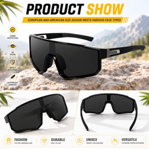 Image of Dervin One Piece Shield Sports Oversized Visor Polarized Sunglasses for Men Women, Outdoor Cricket Cycling Hiking Fishing Sunglasses
