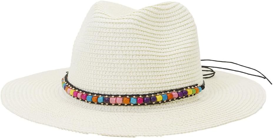 FOPSDGN Womens Beach Sun Straw Sun Hats Womens Wide Brim Straw Hat Travel Foldable Packable Wide Brim Straw Hat Summer Beach Accessories Hat White