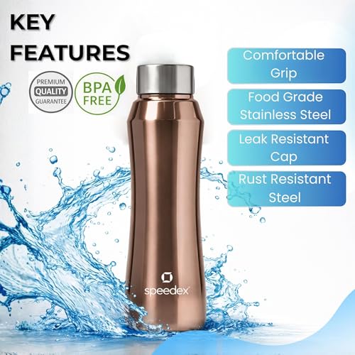 Image of Speedex Stainless Steel Water Bottle 1 Ltr, Leak Proof Screw Cap, BIS Approved 1000 ml Metal Bottle For Daily, Office, School, Gym, Travel Use for Men, Women, Kids, Adults, Copper Gold, Set of 4