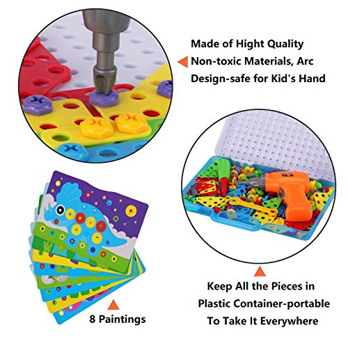 Mosaic Drill Set For Kids，Boys Girls Toys Age 3-8，Stem Learning Toys,Educational Activity Preschool Toys，Educational Activity Preschool Toys，Creative Mosaic Electric Drill Set，224 Pcs Drill Puzzles #TOP3