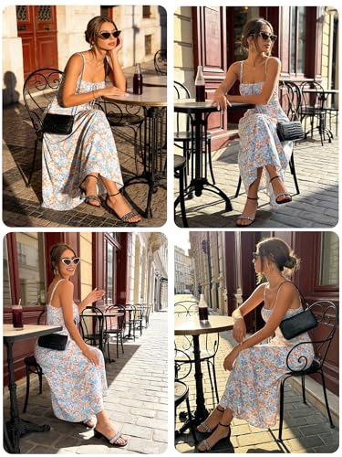 Image of YATHON Women's Summer Midi Corset Boho Dresses Spring Casual Floral Spaghetti Straps Lace Up Dress Flowy Aline Beach Sundress