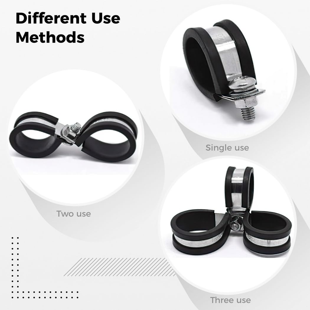 Set di 60 fascette stringicavo in acciaio inox con cuscinetto in gomma, misure assortite da 1/4 a 1, tubo, tubo flessibile e fascette stringicavo
