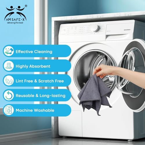 Image of AM Safe-X Microfiber Cloth for Car 350 GSM 40x40 cms 4 Pcs Grey Twisted Loop Super Absorbent Towel, Edgeless Design with Plush Pile & Lint Free Cloth for Drying & Detailing