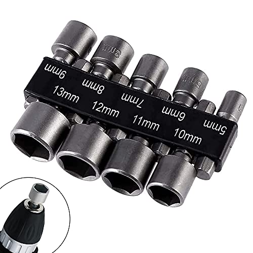 9 Stück Stecknuss Adapter Sechseck Bohrer Sechskantschaft Innensechskant Satz Steckschlüsselsatz 1/4 Zoll für Bohrer oder Akkuschrauber (5/6/7/8/9/10/11/12/13mm) Cover