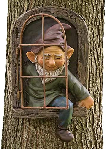 XIAOTU Enano de Resina 3D Adornos de Jardín Estatua Miniatura Divertidas 15cm Figura de Gnomo con Sonrisa para Decoración Jardín Exterior árboles Resina Natural (Verde-Hombre)