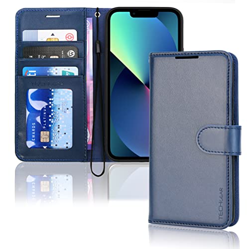 TECHGEAR iPhone 14 Plus Leather Wallet Case, Flip Protective Case Cover with Wallet Card Holder, Stand and Wrist Strap