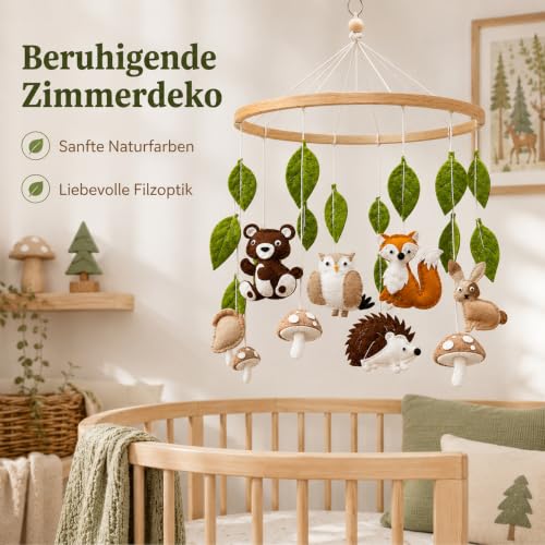 Baby Mobile Halterung Holz,Mobile Waldtiere, Tierchen Waldtiere Bettglocke aus Filz Babybett Bettglocke Anhänger Mobile Babyzimmer Deko… – Ansicht 5