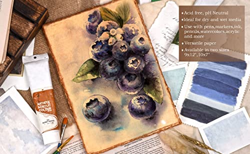 Watercolor Paper - 9.5 X 12 Inches - Mixed Media Watercolor Paper - 150 Gsm Thick Deckle Edge Virgin Cotton Handmade Paper - Vintage Toned #TOP2