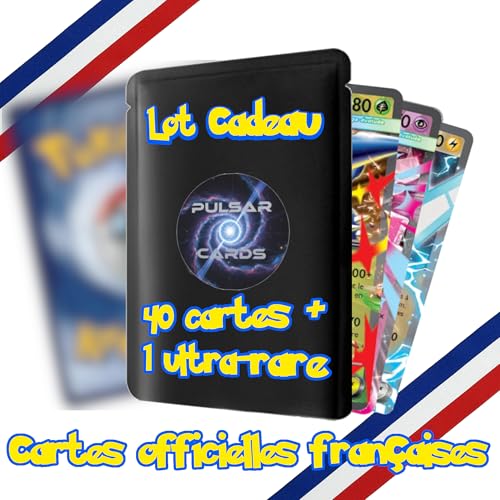 Lot Cadeau 40 Cartes Officielles françaises + 1 Ultra Rare texturée/V/Méga/EX - sans doublon