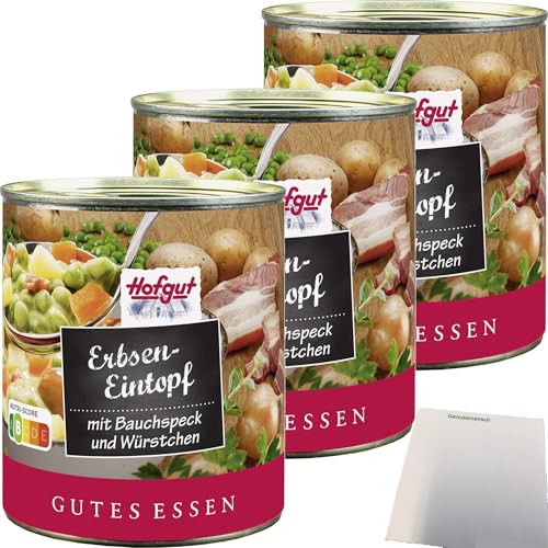 usy Bundle für Hofgut Erbseneintopf mit Bauchspeck & Würstchen 3er Pack (3x800g Dose) + usy Block