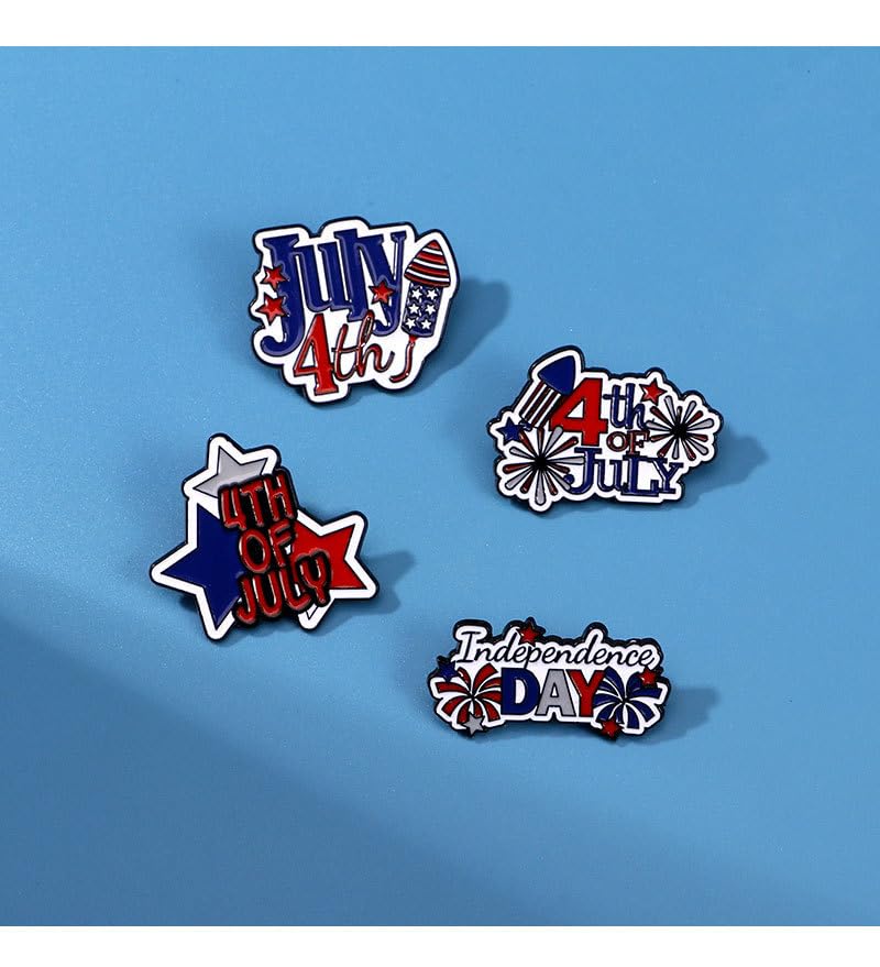Image of 1-4Pcs Independence Day Badge Pins Brooch for Men Women 4th of July White Blue Red USA American Flag Lapel Pins American Star Pins Patriotic Brooch Jewelry