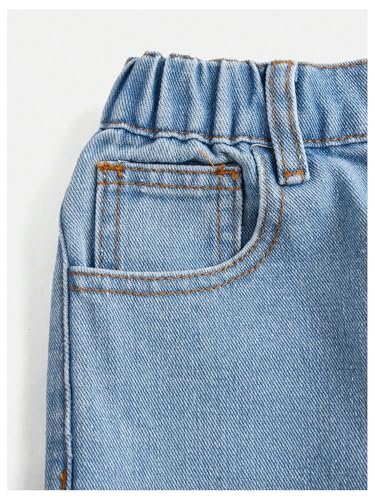 WDIRARA Girl's High Rise Elastic Waist Denim Pants Straight Leg Distressed Ripped Jeans with Pockets4