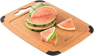 Restaurantware Nature Tek 14.6 x 10.6 Inch Chop Board 1 Non-Slip Wood Cutting Board - Integrated Juice Groove And Handle Heavy-Duty Wood Composite Cutting Board Dishwashable Non-Stick