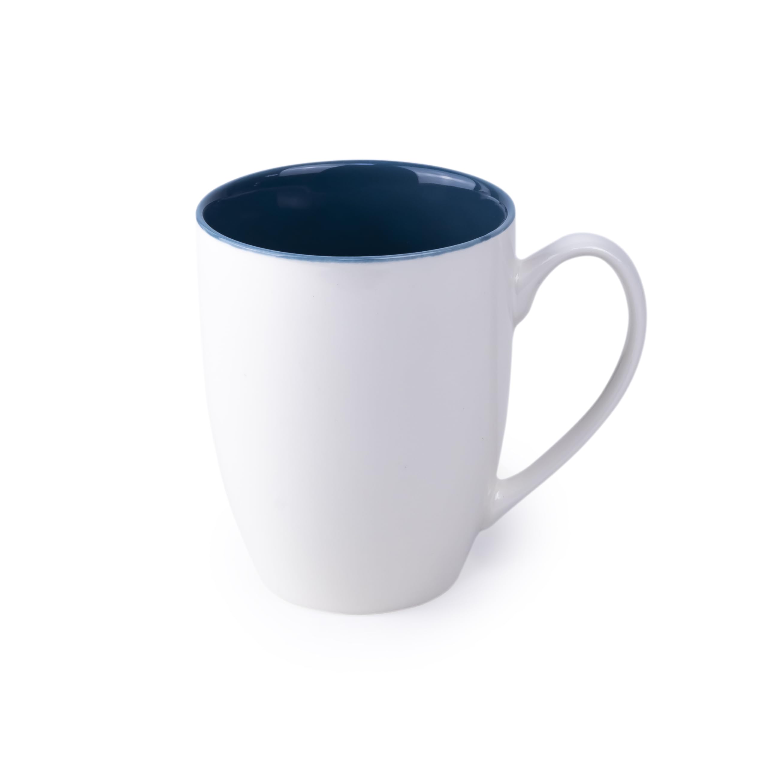 Shallow 380ml Porcelain Ceramic Cup Tea Coffee Mug- White & Chathams Blue