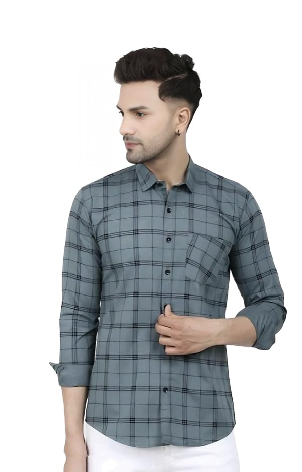 Men’s Cotton Check Shirt – Full Sleeves, Single Pocket, Casual & Formal Wear