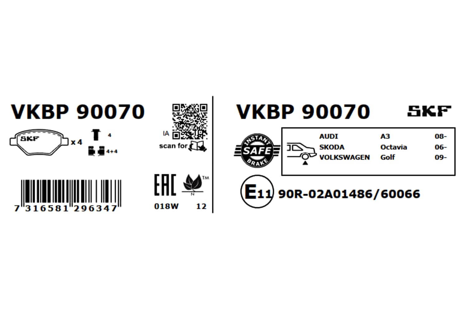 SKF Fren Balatası Arka Volkswagen Cady III Sw 1.2 Tsi 10-15, 1.6 04-15, 1.6-2.0 TDI 10-15, 2.0 TDI 16V 10-15, Golf VI 1.2-1.4 Tsi 08-12, 1.4-1.6 08-12, 2.0 Gti 09-13, 2.0 R 4Motion Vkbp 90070