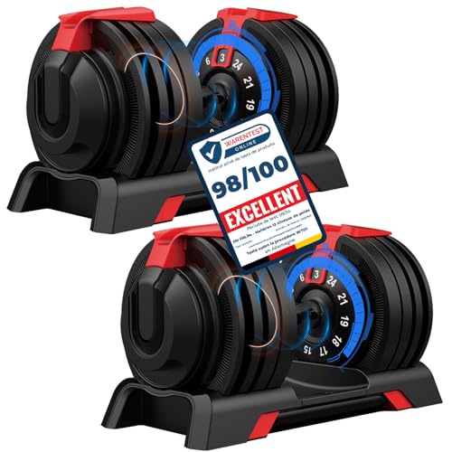 DH FitLife 24kg Haltères Réglables de 3 à 24 KG avec 12 Niveaux, Ensemble d'Haltères Courts avec Disques de Poids, Haltères Courts...