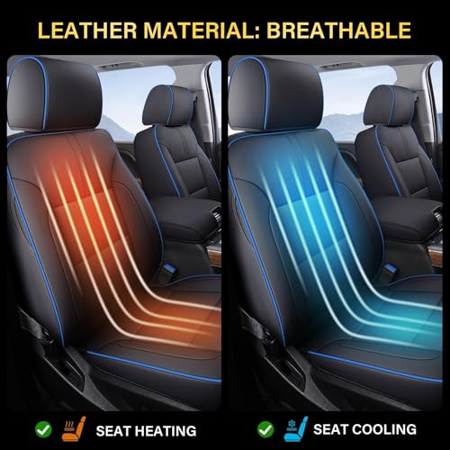 Image of Coverado Chevy Silverado Seat Covers, Faux Leather Seat Covers Fit for Chevy Silverado GMC Sierra 2007-2026 1500, 2015-2026 2500HD 3500HD Crew Double Extended Cab (Front,Blueline)