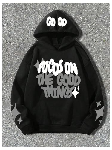 SHENHE Men's Letter Graphic Hooded Sweatshirt Slogan Print Casual Pullover Top Streetwear3