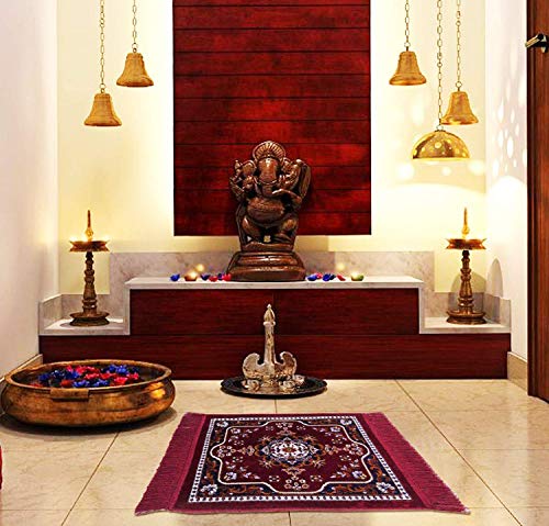 Image of Heart Home CTHH05701 Multipurpose Velvet Rug /Mat /Aasan for Prayer /Pooja /Meditation (Maroon, 2 ft X 2 ft)