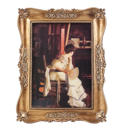 Kangce Antique Picture Frames 5x7 Vintage Ornate Picture Frames Victorian Home Decor Retro Gallery Wall Decor with Front Glass for Wall Mount and Tabletop,Bronze
