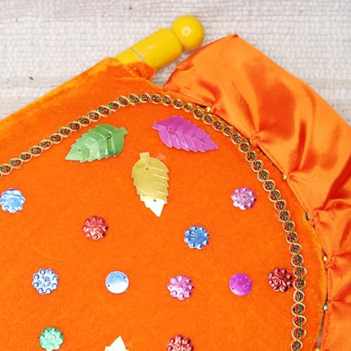 Image of Handmade Decorative Orange Hand Fan with Wooden Handle - Folding Fan for Cool Air, Home Decor, Travel, Weddings, Festivals, Photography Props, Lightweight, Portable, Reusable, Multi M5