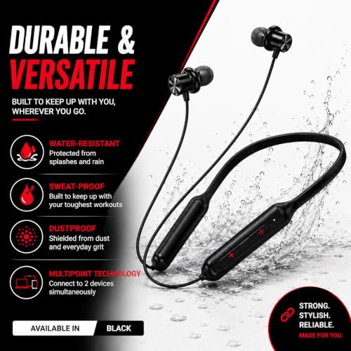 Image of Bouncefit Bluetooth Wireless Mangentic On /Off Neckband, 40 Hours Battery, Fast Charge, IPX7, Low Latency, in Ear Bluetooth Neckband with Mic Earphones (Black) CC