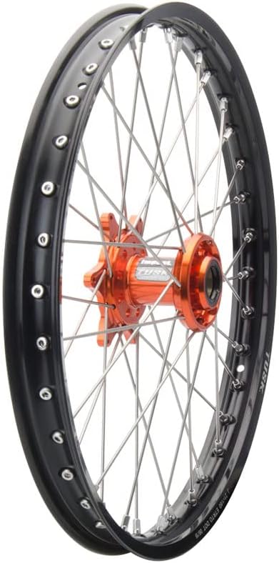 TUSK Impact Complete Wheel - Front 21 x 1.60 Black Rim/Silver Spoke/Orange Hub for Stark Future Varg MX 1.2 2025-2026