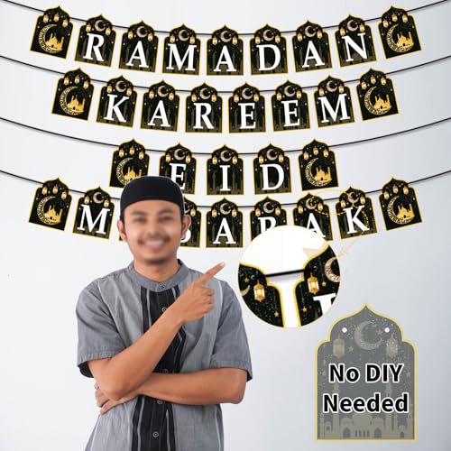 【No Assembly Required】4pcs Ramadan Decor, Ramadan Kareem Banner Eid Mubarak Decorations, Ramadan Banner, Eid Mubarak Al-Fitr Iftar Party Favor Hang Bunting Supplies for Home Tree Fireplace Wall by M_lapis - Used condition - Image 4