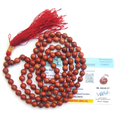 Image of Apnisanskriti Premium Red Jasper Stone Mala for Men and Women (6mm, AAA Quality, Lab Certified, 108+1) - Natural Stone Beads Mala - Pack of 1