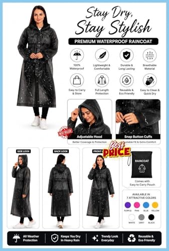 Image of Waterproof Women's Raincoat with Hood Lightweight Full Coverage Rain Wear for Monsoon Season | Jacket ||