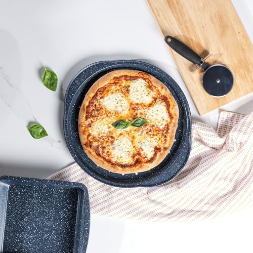 Russell Hobbs RH01003EU - Nightfall Stone, vassoio per pizza, vassoio per trucioli da forno, padella per pizza con rivestimento in pietra scura, 37 cm, effetto marmo blu - immagine 4