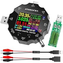 USB C Power Meter USB Tester, USB Multimeter 3.6-32V 0-5A Voltage Current Capacity Amp Volt Voltmeter Ammeter Detector Digital Tester with USB Load Tester Alligator Clip Cable for Chargers Power Bank