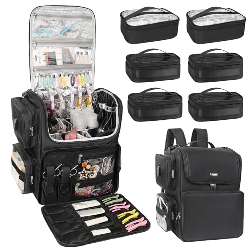 Relavel Hair Tools Travel Bag with 6 Clear Pouches