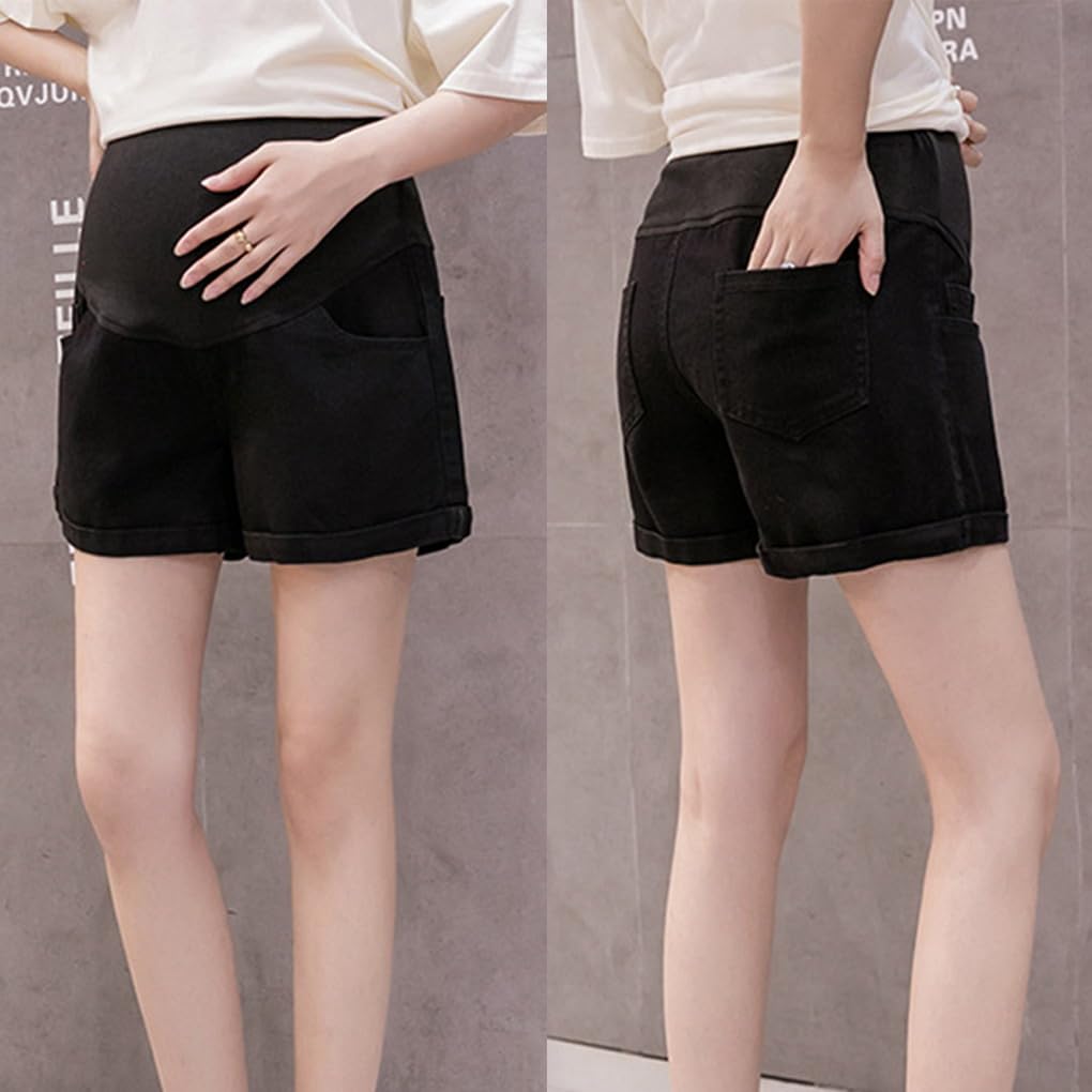 Premaman Shorts Donna Jeans Pantaloncini Premaman Cotone Leggings Corti maternità con Regolabile Ventre Banda maternità Pantaloncini Regolabili Over Bump per la Gravidanza Estate