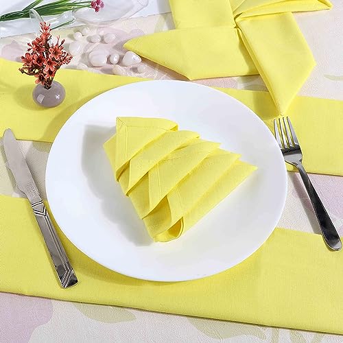 Image of FINGERCRAFT Table Napkins, Cotton Linen Blend Fabric Dinner Cloth Napkins, 18 inch x 18 inch, Mitered Corners for Every Day Use Napkins are Pre Shrunk and Good Absorbency (Lemon Yellow)