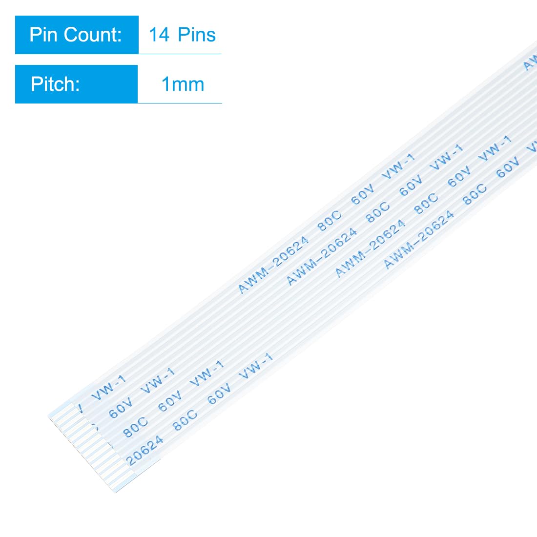 sourcing map Paquete de 20 cables flexibles planos FFC FPC, 14 pines de 1 mm de paso de 100 mm de largo (tipo A) para impresora LCD 3D, cámara, DVD, TV, laptop, audio